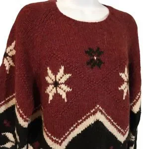 Talbots Collection Handknit Snowflake Nordic Wool Crew Neck sweater Unisex S