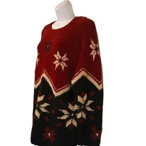Talbots Collection Handknit Snowflake Nordic Wool Crew Neck sweater Unisex S