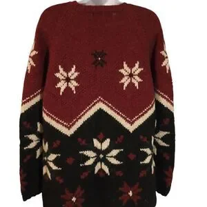 Talbots Collection Handknit Snowflake Nordic Wool Crew Neck sweater Unisex S