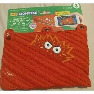 Talking Monstar Zipit Talking 3 Ring Pouch Pencil Pen Pouch Red Monster NEW
