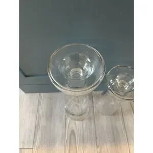 Tall Unbranded 2 Votive /Taper Candle Holders 13 1/5 10” Clear Glass Preowned