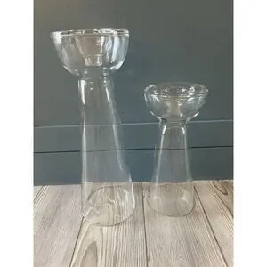 Tall Unbranded 2 Votive /Taper Candle Holders 13 1/5 10” Clear Glass Preowned