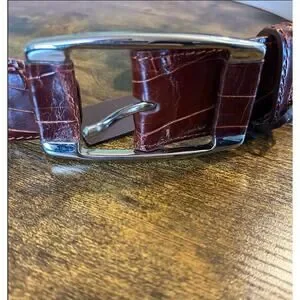 Tardini Men's American Alligator Textured Wrap Buckled Brown Belt 34