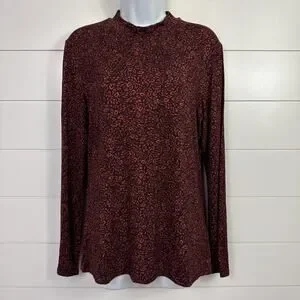 Ted Baker Print Long Sleeve Rhheaa Knit Tee Shirt Oxblood Red Brown sz 4 Ted Baker Print Long Sleeve Rhheaa Knit Tee Shirt Oxblood Red Brown sz 4