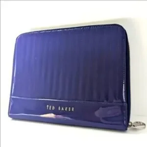 Ted Baker Quilted Patent Leather IPad Tablet Case Portfolio Purple Glossy