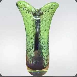 Teleflora Gift Hand Blown Mottled Green And Purple Glass Vase Excellent