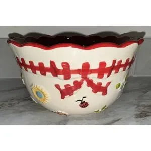 Temp-Tations Gingham Garden Lady Bug Flowers Mixing Bowl 2 Qt RARE HTF