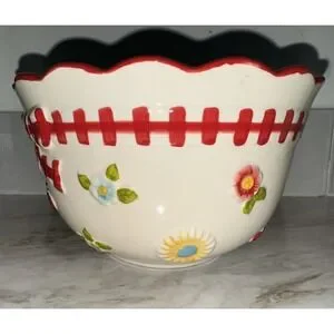 Temp-Tations Gingham Garden Lady Bug Flowers Mixing Bowl 2 Qt RARE HTF