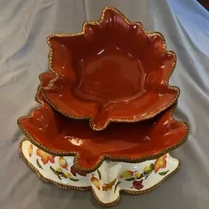 Temptations 3PC Seasonal Autumn Leaf Ceramic Figural Bowl Set