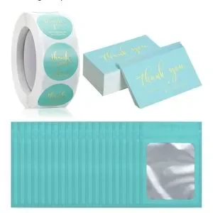 Thank You Cards and Stickers Set - Teal and Gold
