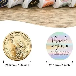 Thank You-Stickers-4 Colors Black Blue White And Pink With Gold Text 1" -500