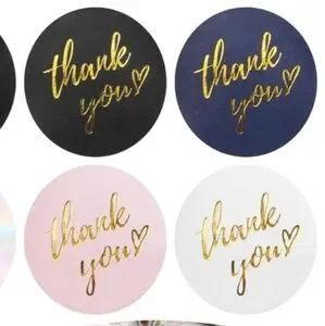 Thank You-Stickers-4 Colors Black Blue White and Pink with Gold Text 1" -500