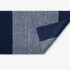 The Company Store Company Cotton Striped 24 In. X 17 In. Navy Bath Rug