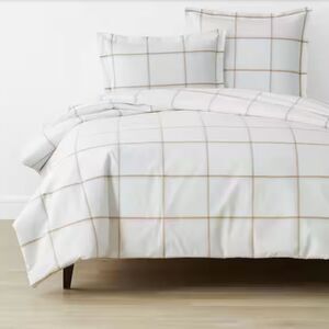 The Company Store Window Pane Plaid Yarn Dyed Wheat Queen Percale Duvet Cover