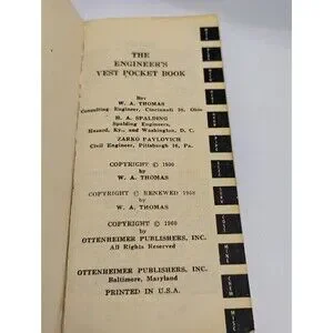 The Engineer's Vest Pocket Book Dennison Engineers Handbook 47 Tables W A Thomas