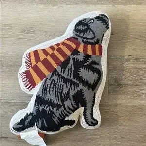 The Farmhouse Charming Dog Accent Pillow With Striped Scarf