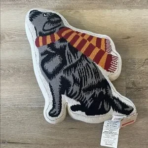 The Farmhouse Charming Dog Accent Pillow with Striped Scarf