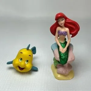 The Little Mermaid PRINCESS ARIEL Glitter dress & Flounder Figures Disney