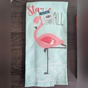 The Spring Shop Pink and Green Flamingo Hand Towels Tropical Bath Collection