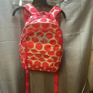 Thirty-One Mod Coral Polka Dot backpack Monogram M