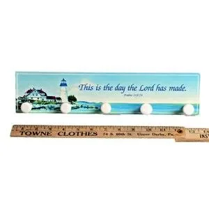 This Is The Day The Lord Has Made Lighthouse Wood Hooks Wall Hanger Gift NEW