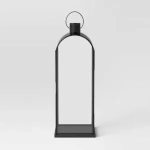 Threshold Metal Portable Tempered Glass Black Metal Lantern NWT