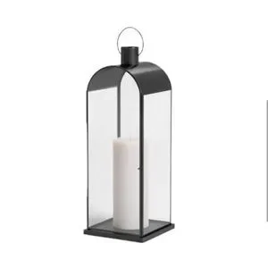 Threshold Metal Portable Tempered Glass Black Metal Lantern NWT