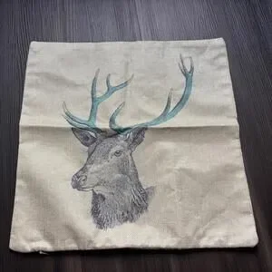 Throw Pillow Covers Deer Buck Cabin Decor Teal Antlers 15x15 Zip Closure X2