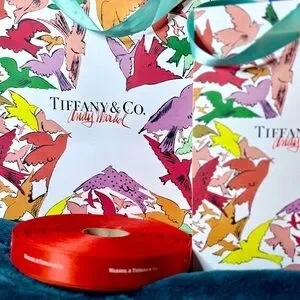 Tiffany & Co. X Andy Warhol 2 Gift Bag Sz XL & M And HUGE Ribbon Roll BUNDLE