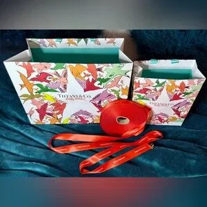 Tiffany & Co. X Andy Warhol 2 Gift Bag Sz XL & M And HUGE Ribbon Roll BUNDLE