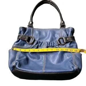 Tignanello Women's Blue Genuine Leather Floral Shoulder Handbag With Wallet Set