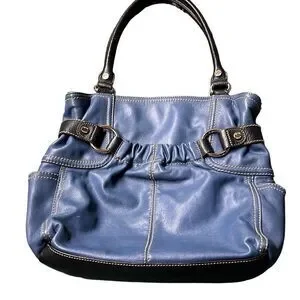 Tignanello Women's Blue Genuine Leather Floral Shoulder Handbag With Wallet Set