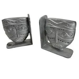 Tiki Mask Inspired Cast Iron Metal Bookends