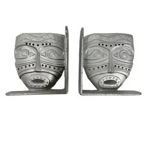 Tiki Mask Inspired Cast Iron Metal Bookends