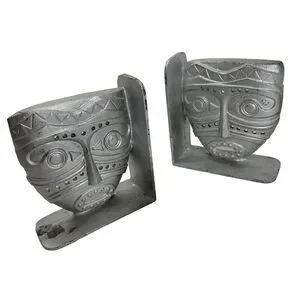 Tiki Mask Inspired Cast Iron Metal Bookends