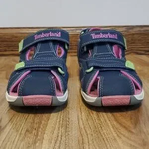 Timberland Big Girls Sandals Water Shoes Size 5 Navy Pink Light Green