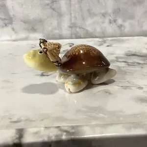 Tiny Shell Turtle W/Hat Hand Crafted EUC