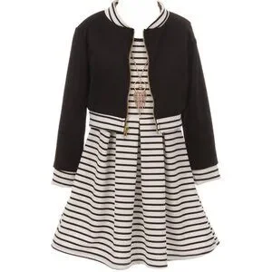 Toddler Girl 3 Piece Strip Sleeveless Skirt Set Dress Top Flyer Skirts Casual