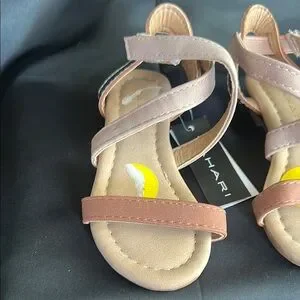 Toddler Tahari Pink And Tan Sandals With Crisscross Straps