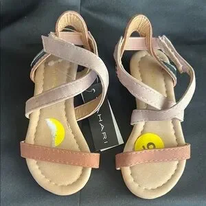 Toddler Tahari Pink and Tan Sandals with Crisscross Straps