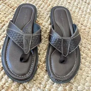 Tommy Bahama Leather Anchors Astern Thong Flip Flop Sandals BROWN Size 9