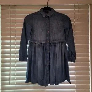 Tommy Hilfiger Denim Jean Dress Girls 8 Blue Long Sleeves Button Front Pocket