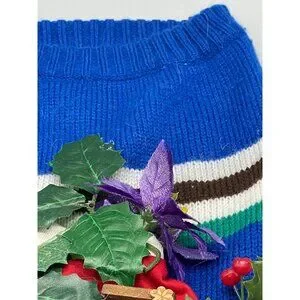 Top Paw Ugly Christmas Dog Sweater Handmade Blue Santa Clock Large Knit READ
