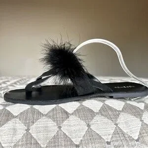 TOPSHOP Black Flip Flop Thong Sandal Slipper Feathers Women EU 40 US 8.5 NWOT