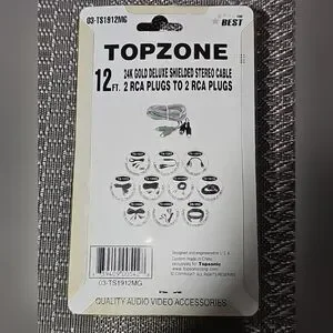 TOPZONE 12ft 24K Gold Deluxe Shielded Stereo Cable 2 RCA To 2 RCA Plugs