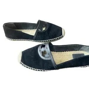 Tory Burch Black “Sidney” Jute Heel Espadrilles Beach Coastal Nautical Weekend 7