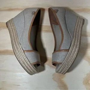 TORY BURCH Majorca Canvas Peep Toe Espadrille Sandals Women’s Size 9