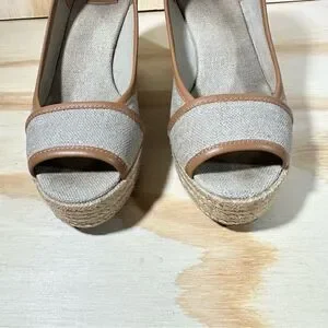 TORY BURCH Majorca Canvas Peep Toe Espadrille Sandals Women’s Size 9