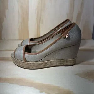 TORY BURCH Majorca Canvas Peep Toe Espadrille Sandals Women’s Size 9