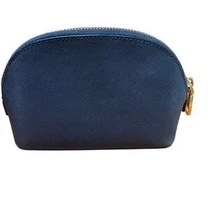 Tory Burch Robinson Small Navy Leather Cosmetics Case Gold Zip Logo